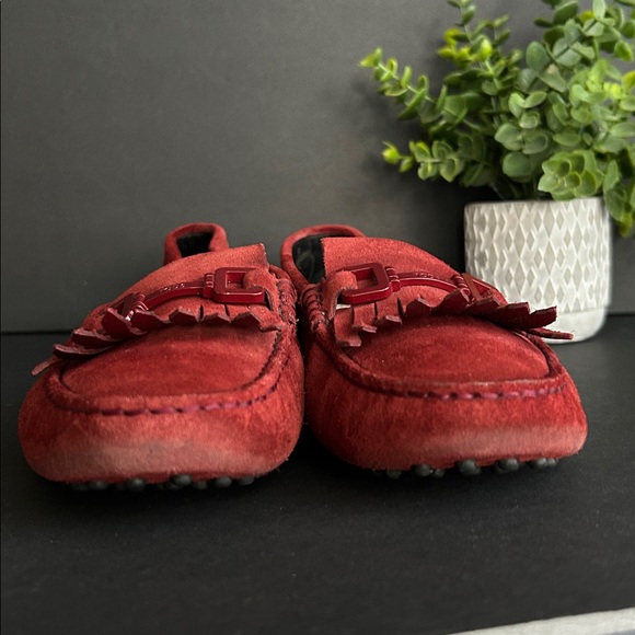Tod’s Red Suede Loafers with Fringe Detail - Picture 6 of 15